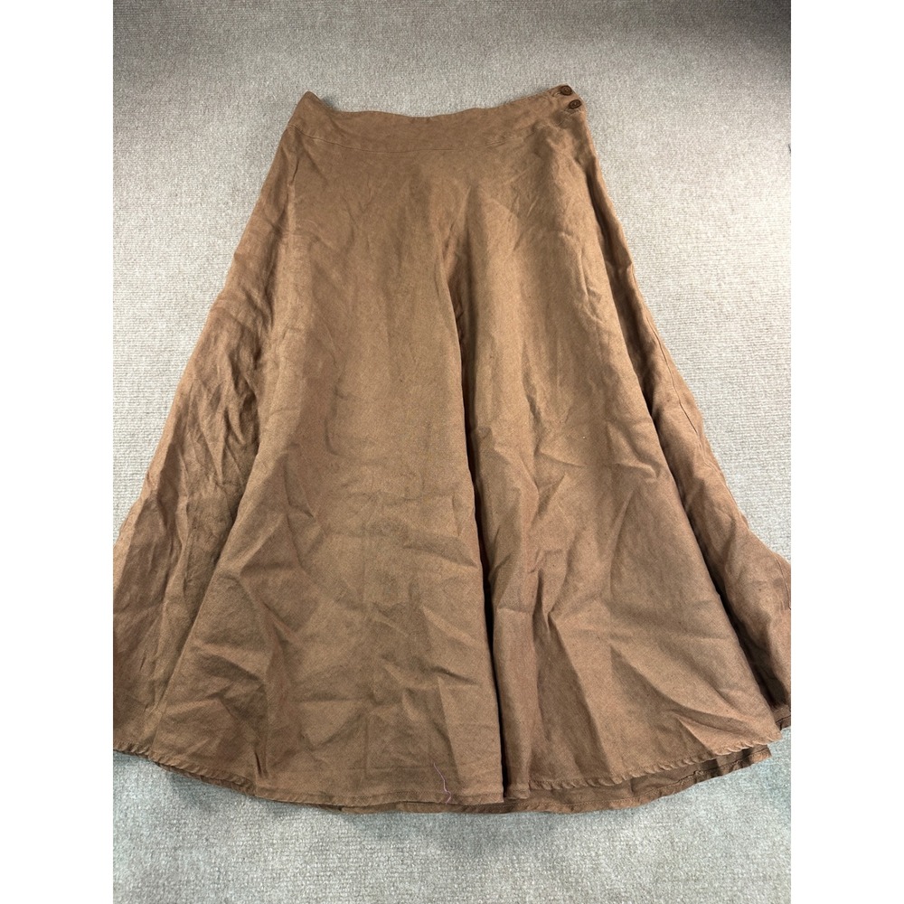Chadwicks Brown 100% Linen Maxi Skirt Petite 6P A-Line Lined Side Zip 23-0460-8
